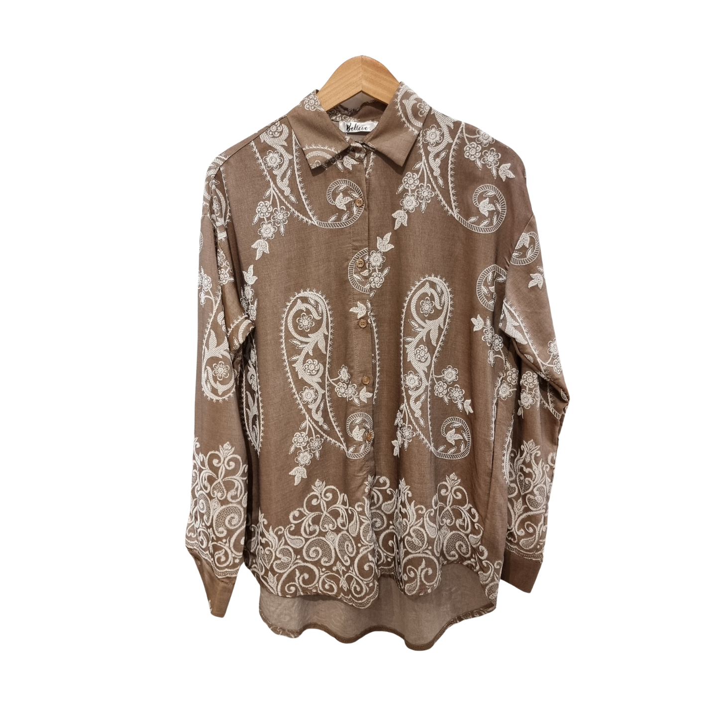 Luxury Beige Paisley Embroidery Cord Set | Women's Designer Shirt & Trouser Set U(0242)