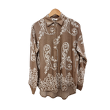 Luxury Beige Paisley Embroidery Cord Set | Women's Designer Shirt & Trouser Set U(0242)