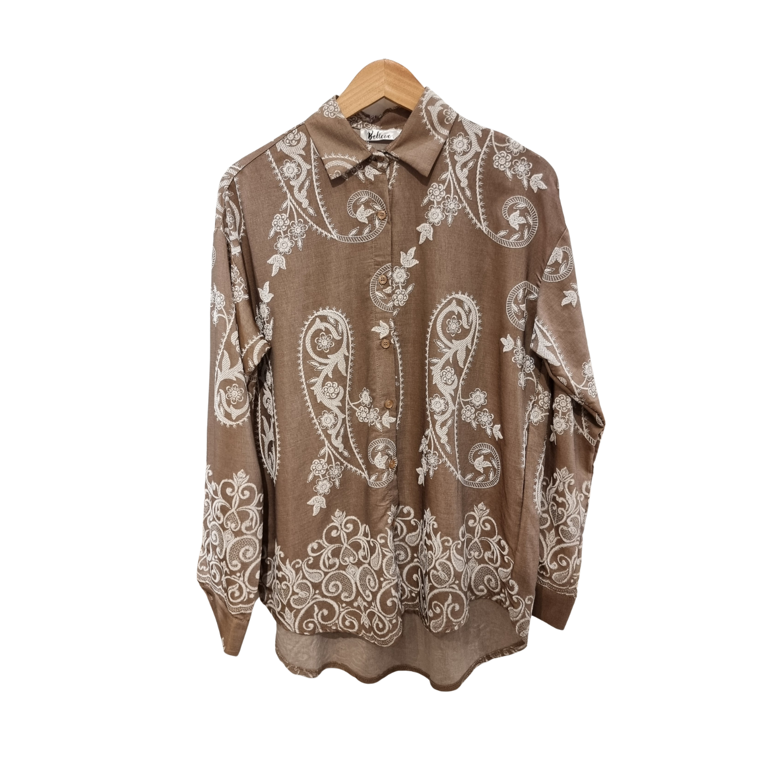Luxury Beige Paisley Embroidery Cord Set | Women's Designer Shirt & Trouser Set U(0242)