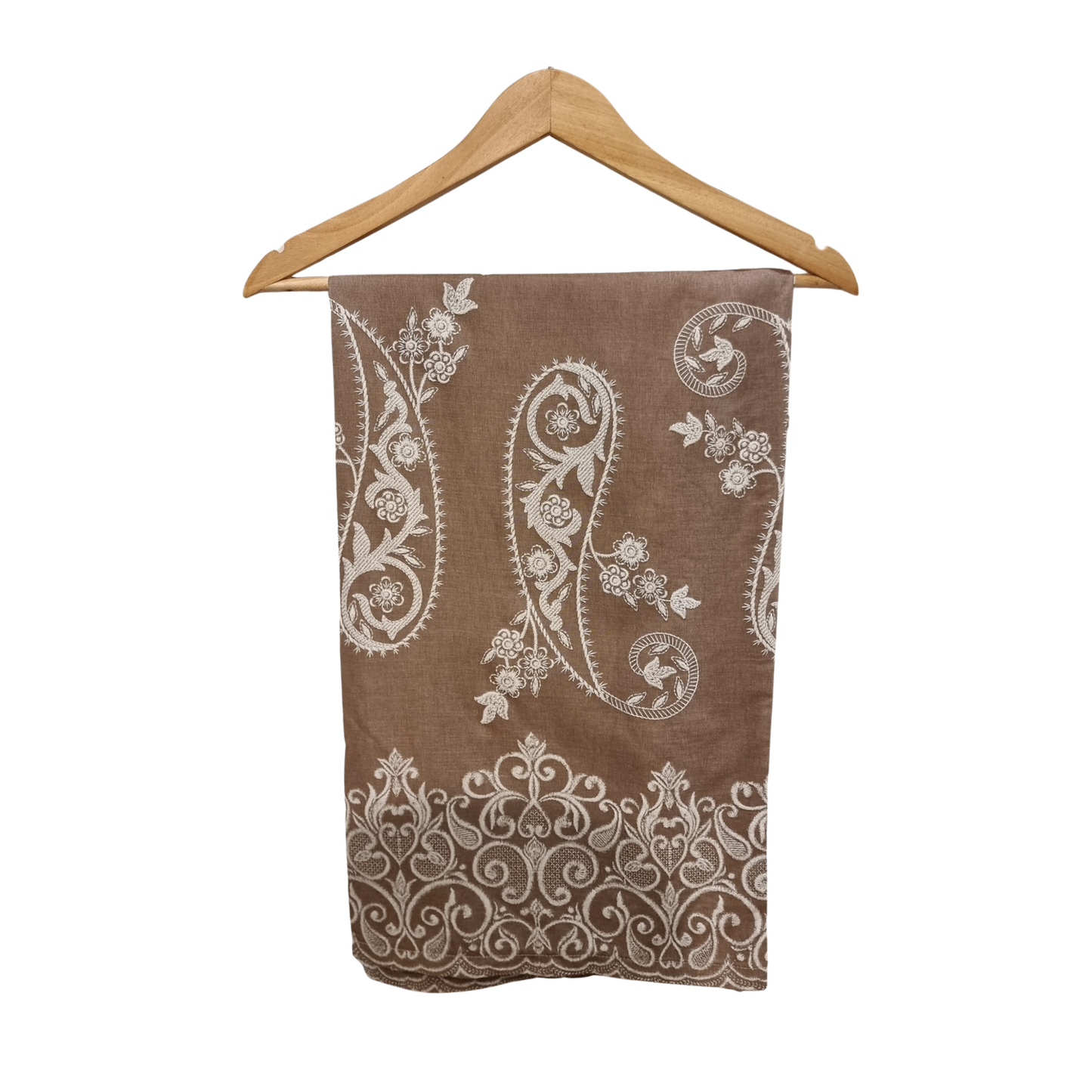 Luxury Beige Paisley Embroidery Cord Set | Women's Designer Shirt & Trouser Set U(0242)