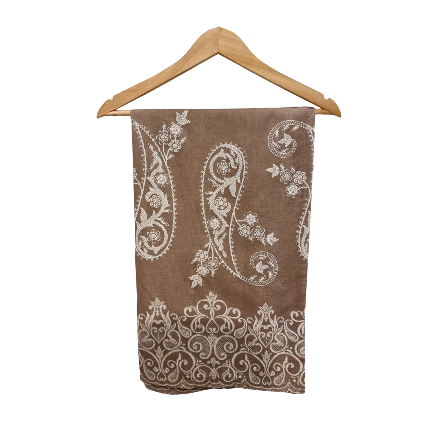 Luxury Beige Paisley Embroidery Cord Set | Women's Designer Shirt & Trouser Set U(0242)