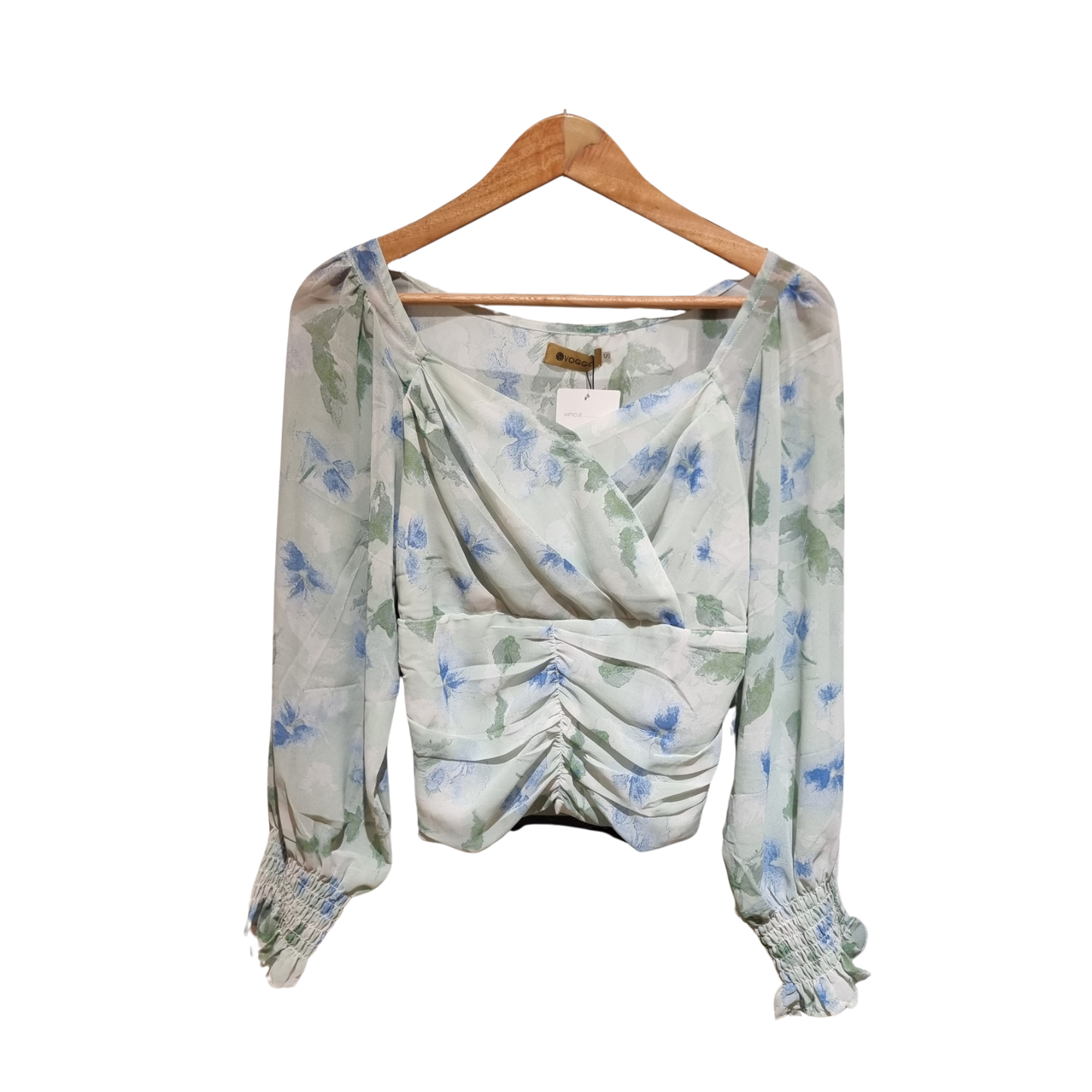 Floral Ruched Chiffon Surplice Top