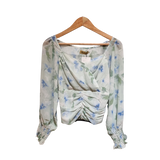 Floral Ruched Chiffon Surplice Top