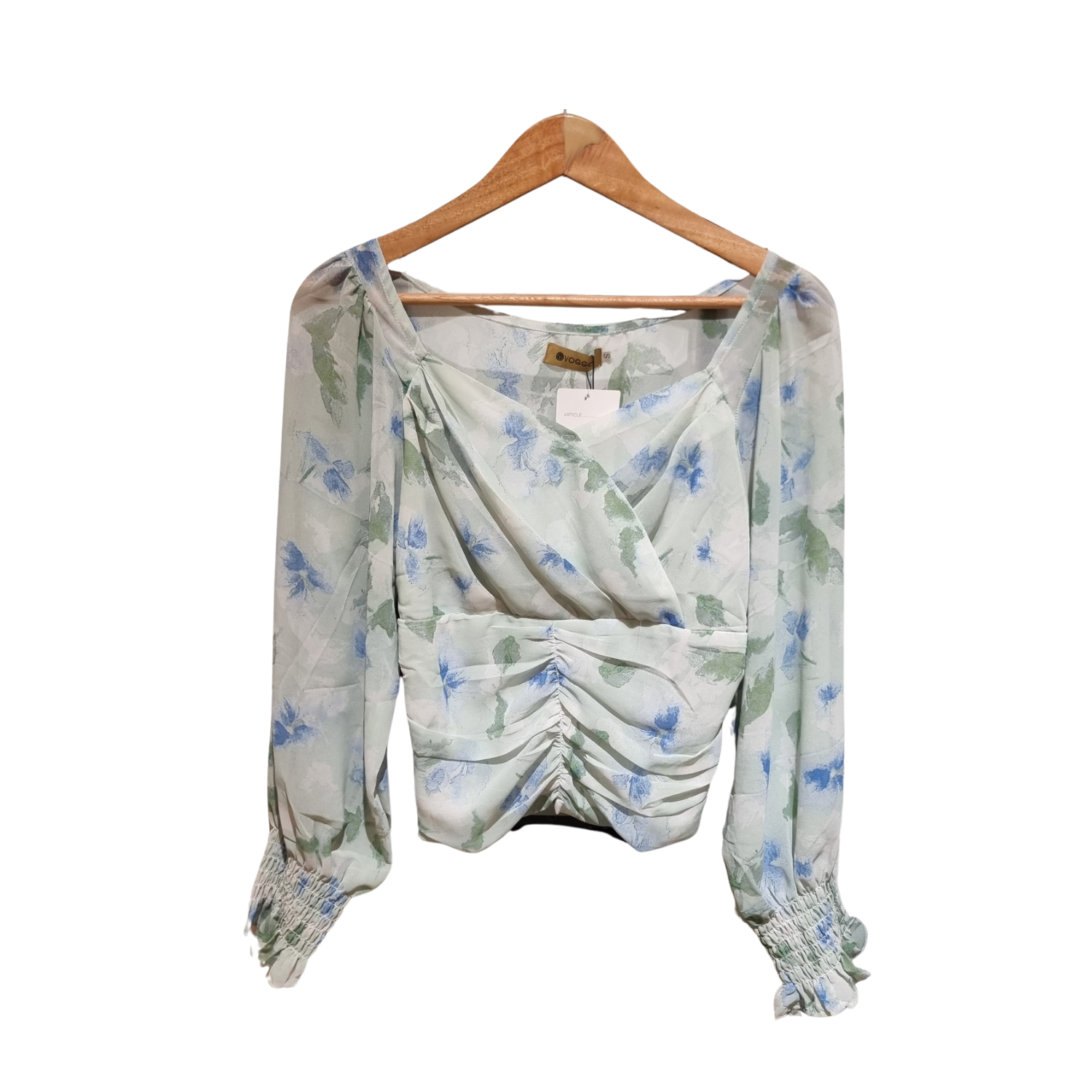 Floral Ruched Chiffon Surplice Top