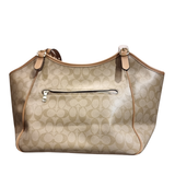 Coach Light Khaki Signature Canvas Shoulder Tote Bag with Tan Leather Trim