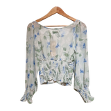 Floral Ruched Chiffon Surplice Top