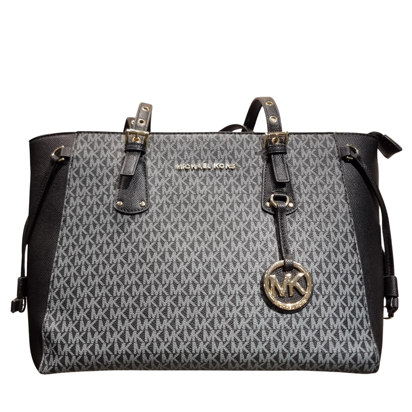 Michael Kors Voyager Large Logo Canvas Tote Bag in Black/Grey