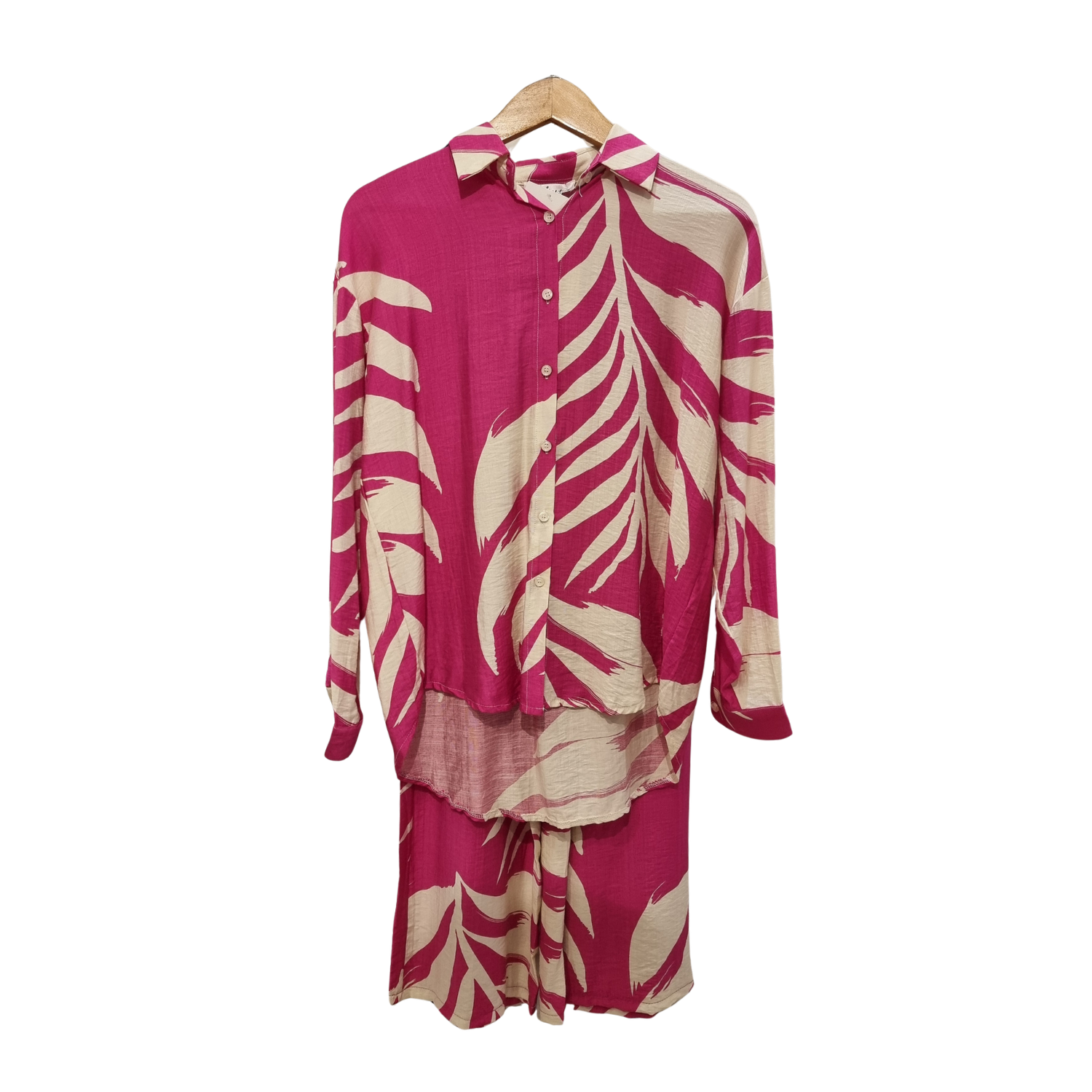 🌸 Pink Tropical Leaf Co-Ord Set – Effortless Summer Style U(0282)