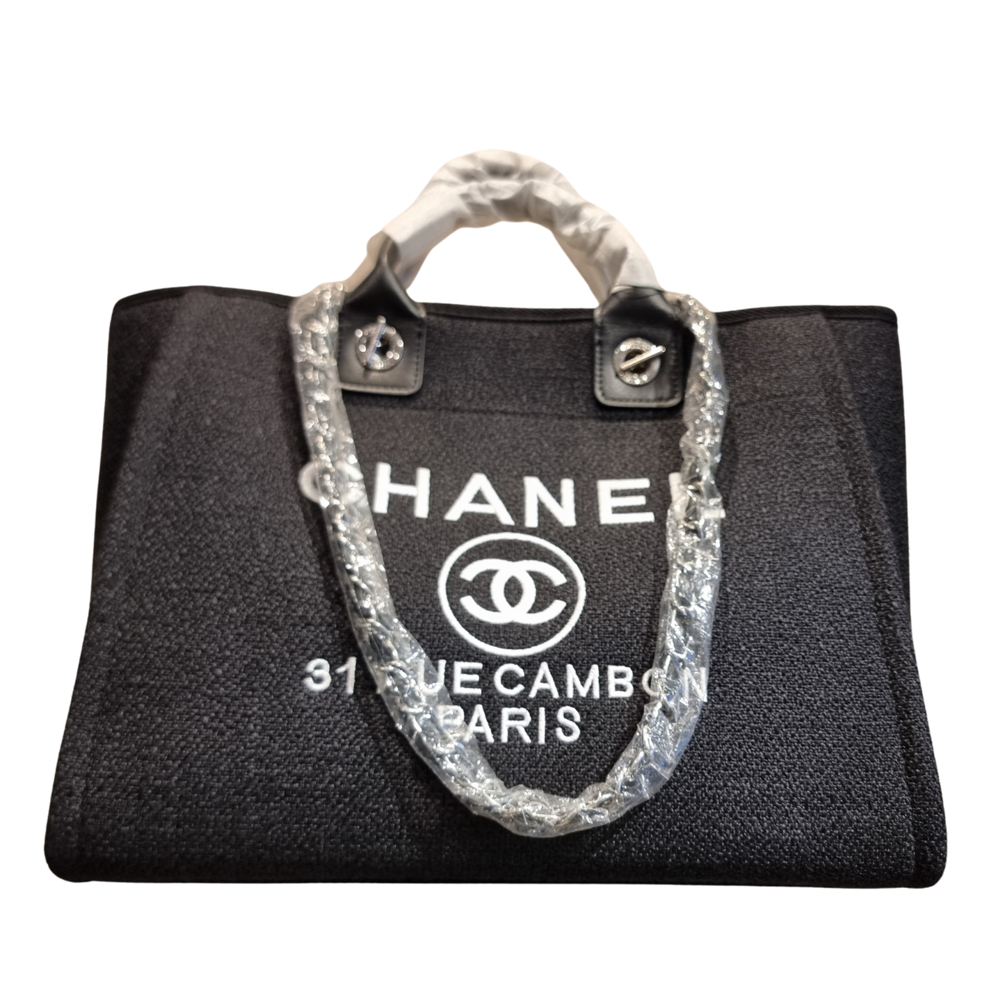 Chanel Large Deauville Tote Blue Mixed Fibers Canvas with Silver Hardware
