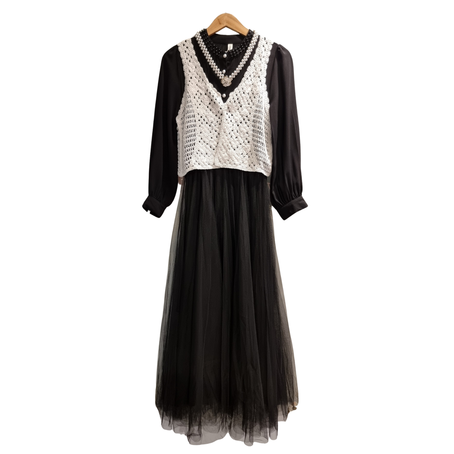 Premium Flowing Chiffon Maxi Dress with Crochet Detail U(0285)