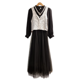 Premium Flowing Chiffon Maxi Dress with Crochet Detail U(0285)