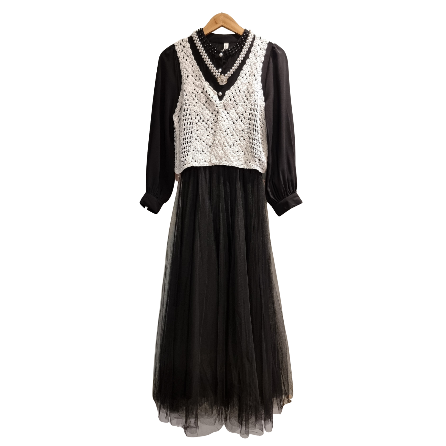 Premium Flowing Chiffon Maxi Dress with Crochet Detail U(0285)