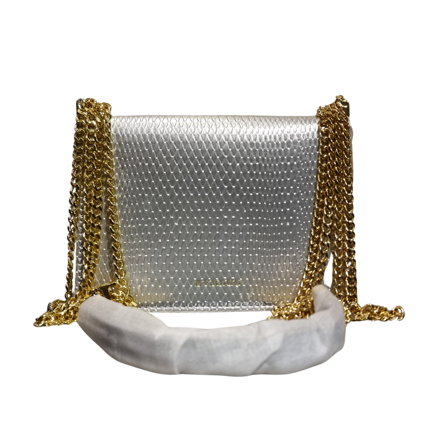 Bvlgari Serpenti Forever Metallic Gold Karung Leather Shoulder Bag