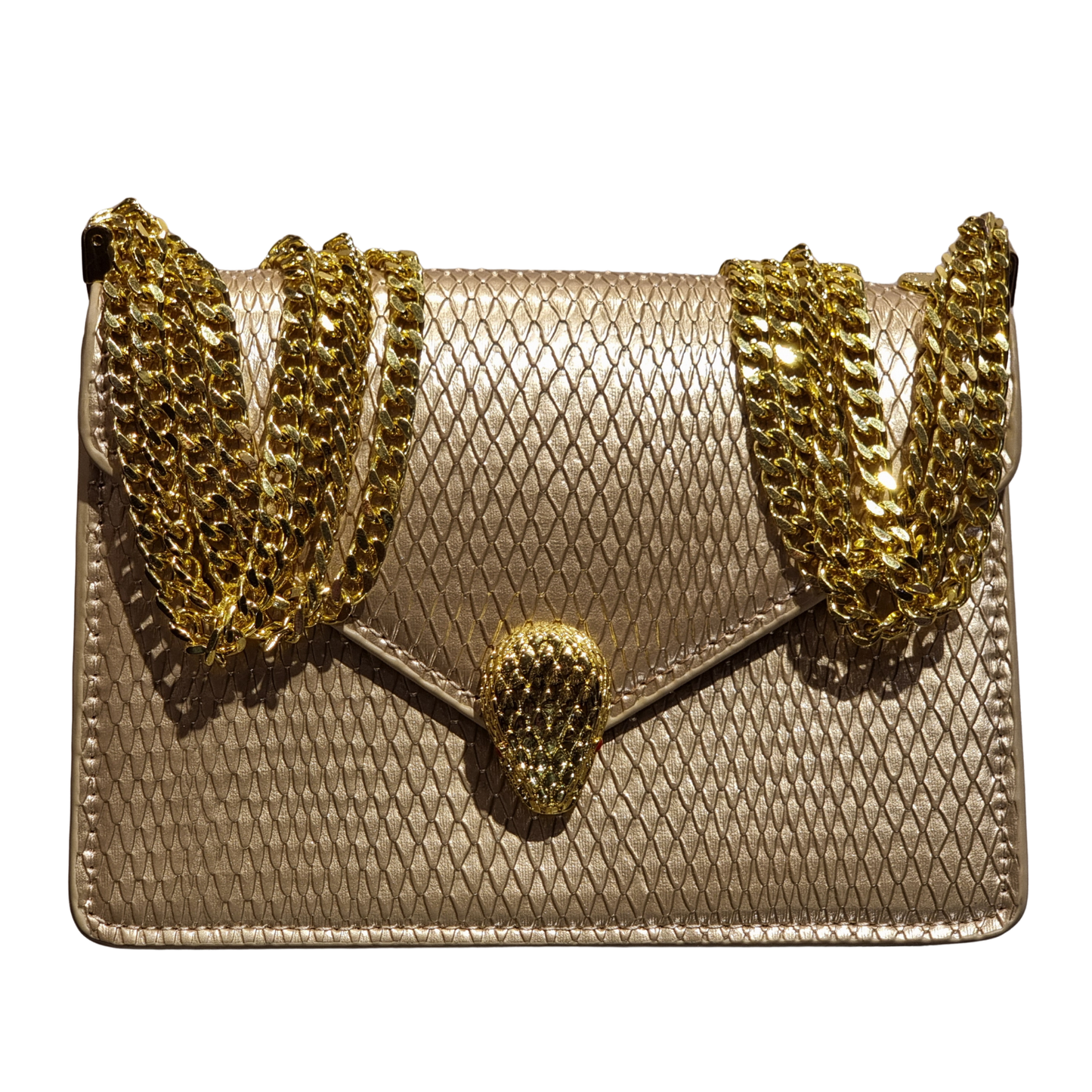 Bvlgari Serpenti Forever Metallic Gold Karung Leather Shoulder Bag