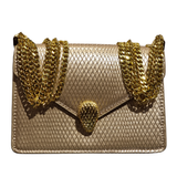 Bvlgari Serpenti Forever Metallic Gold Karung Leather Shoulder Bag
