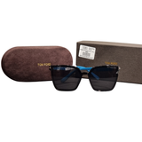 Tom Ford Midnight Square Sunglasses with Sky Blue Accents