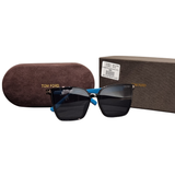 Tom Ford Midnight Square Sunglasses with Sky Blue Accents