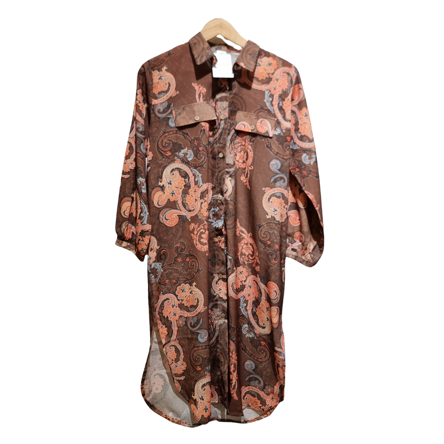 Women's Printed Long Shirt with Wide-Leg Pants – Elegant Floral & Paisley Co-Ord Set U(0310)