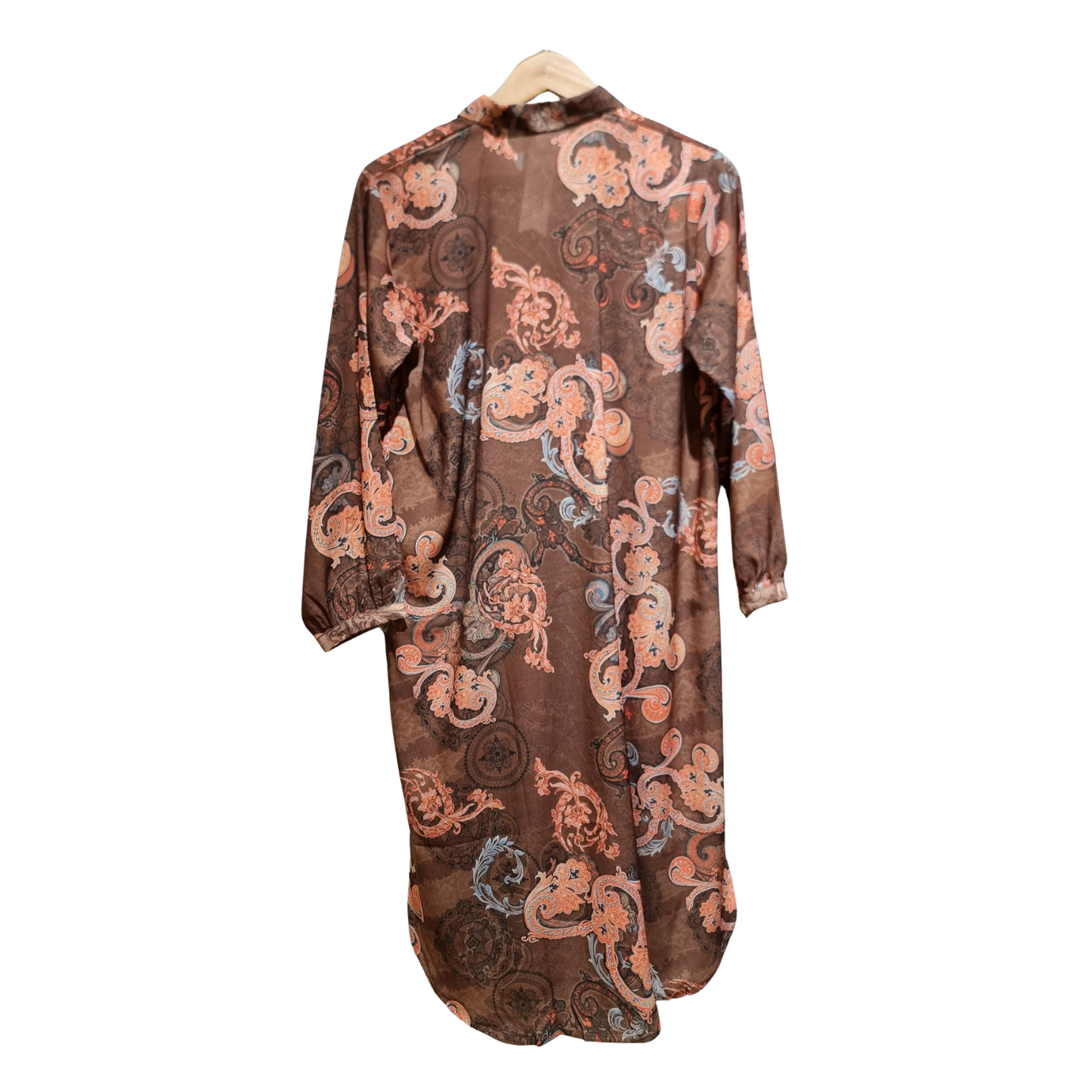 Women's Printed Long Shirt with Wide-Leg Pants – Elegant Floral & Paisley Co-Ord Set U(0310)