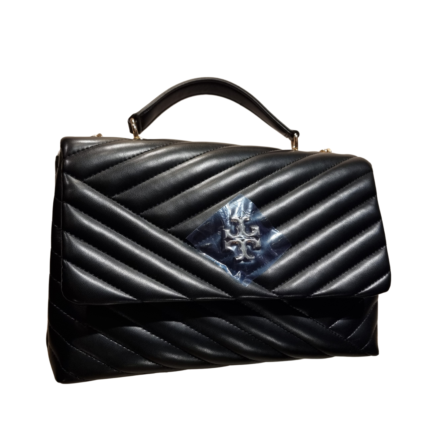 Tory Burch Black Chevron Quilted Leather Top Handle Flap Bag