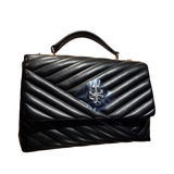 Tory Burch Black Chevron Quilted Leather Top Handle Flap Bag