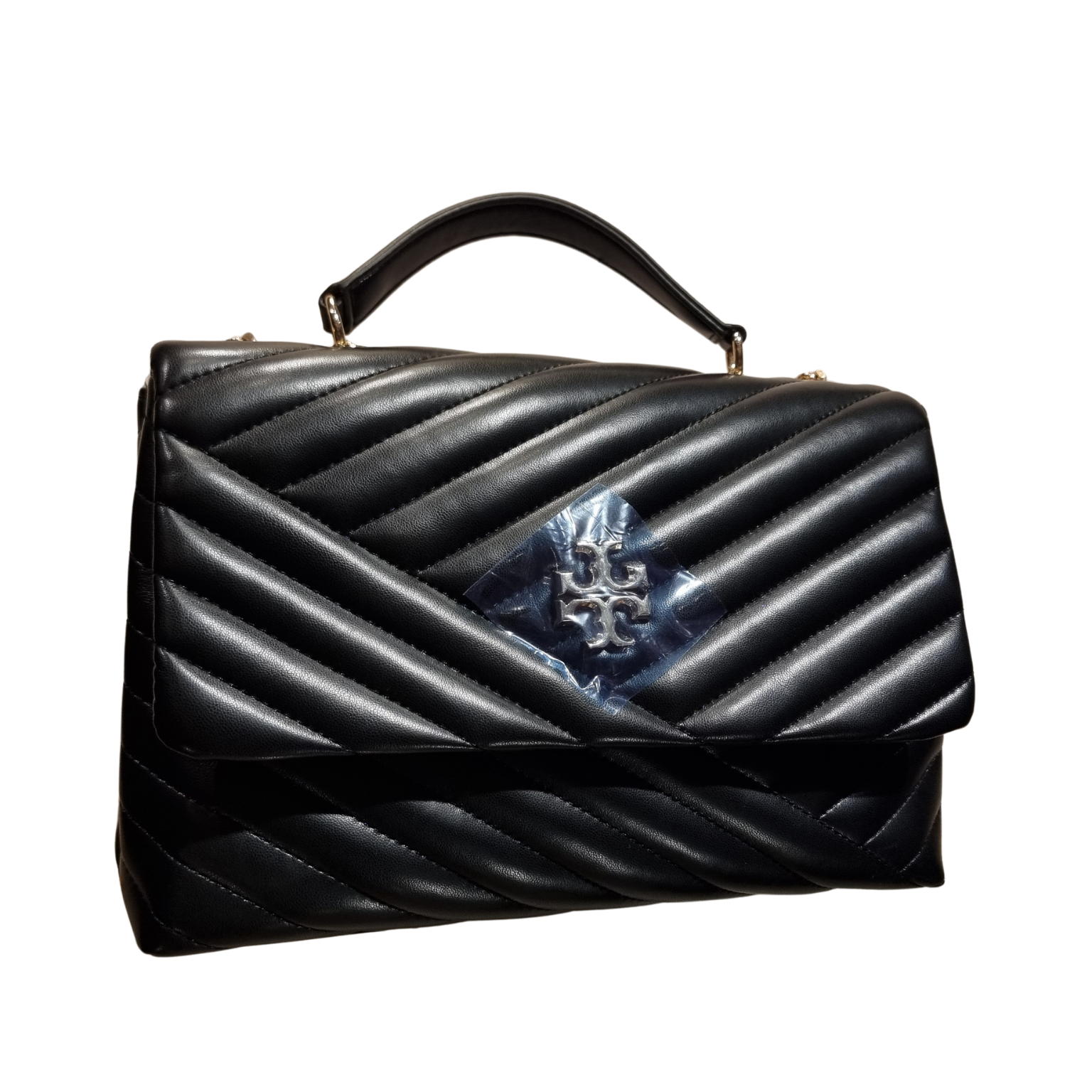 Tory Burch Black Chevron Quilted Leather Top Handle Flap Bag
