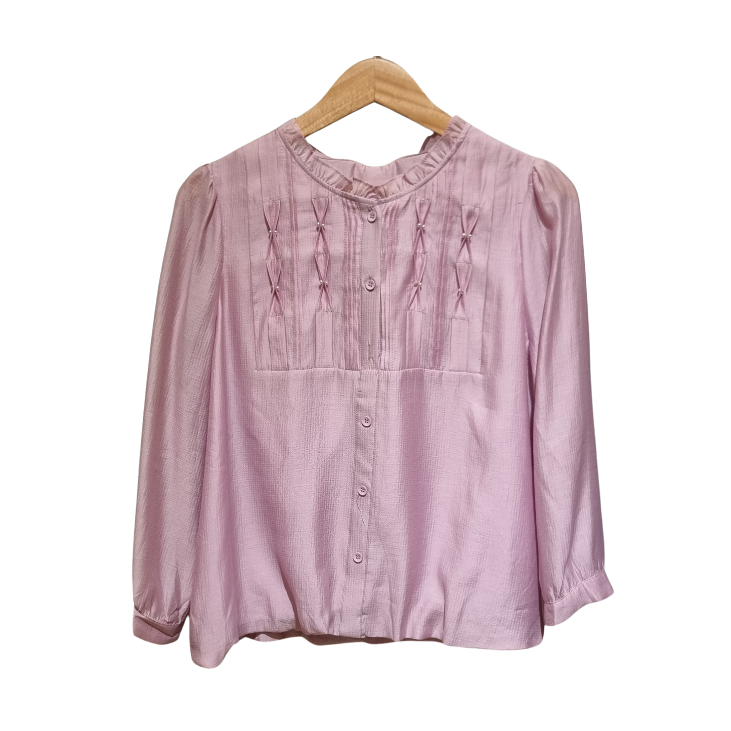 Smocked Pearl-Accent Pintuck Blouse