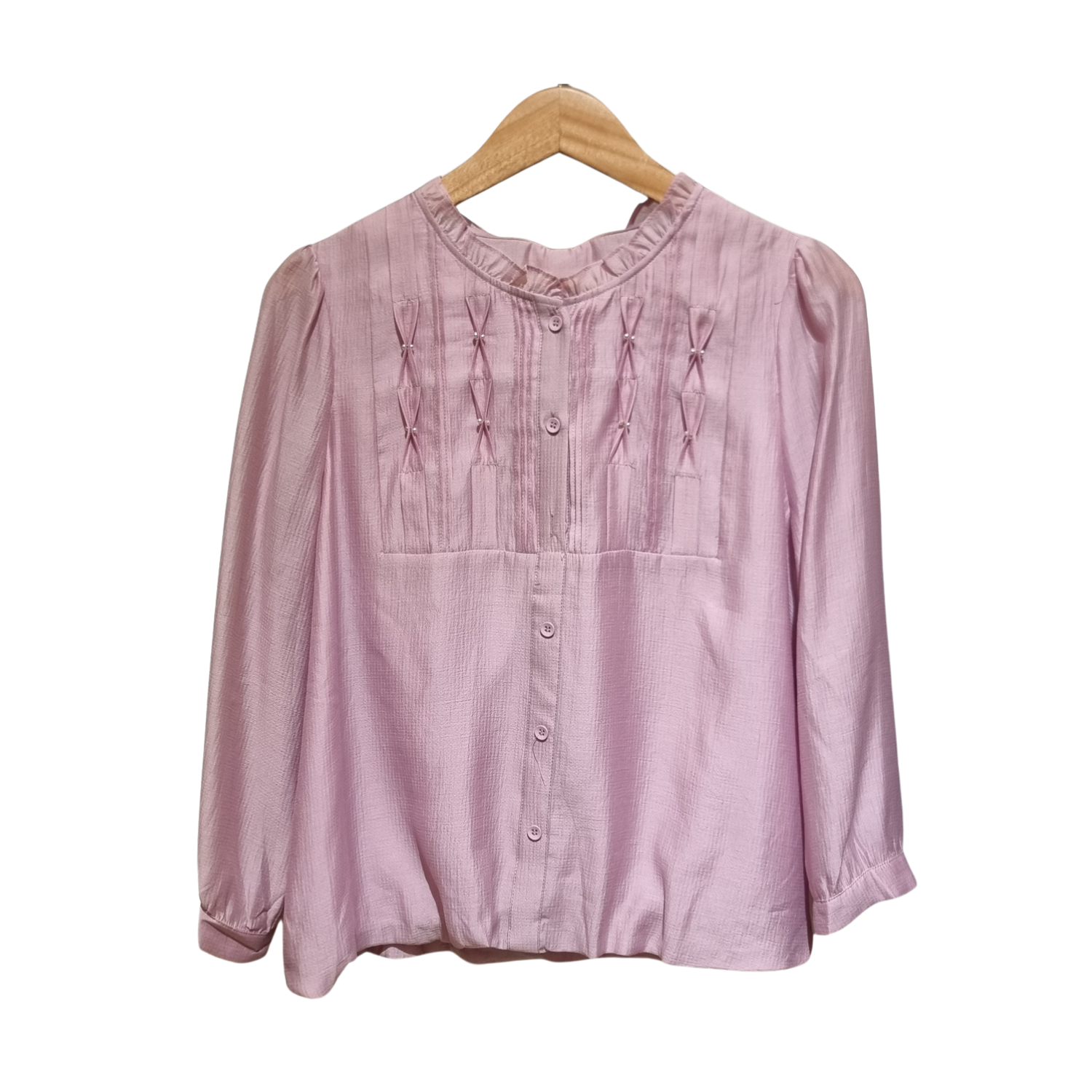 Smocked Pearl-Accent Pintuck Blouse