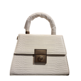 Charles & Keith White Croc-Embossed Structured Top Handle Bag