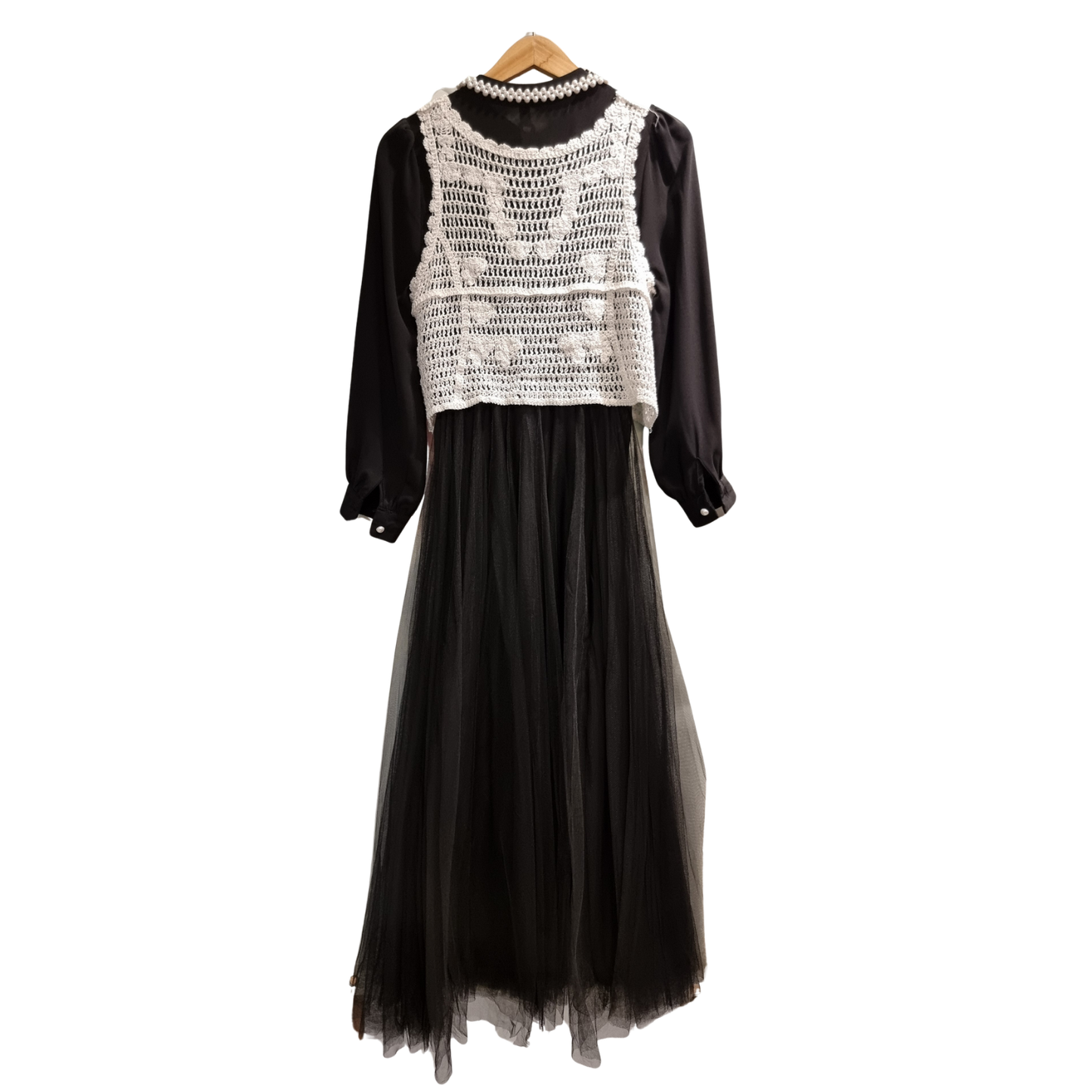 Premium Flowing Chiffon Maxi Dress with Crochet Detail U(0285)