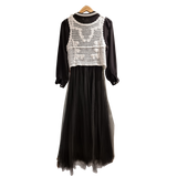 Premium Flowing Chiffon Maxi Dress with Crochet Detail U(0285)