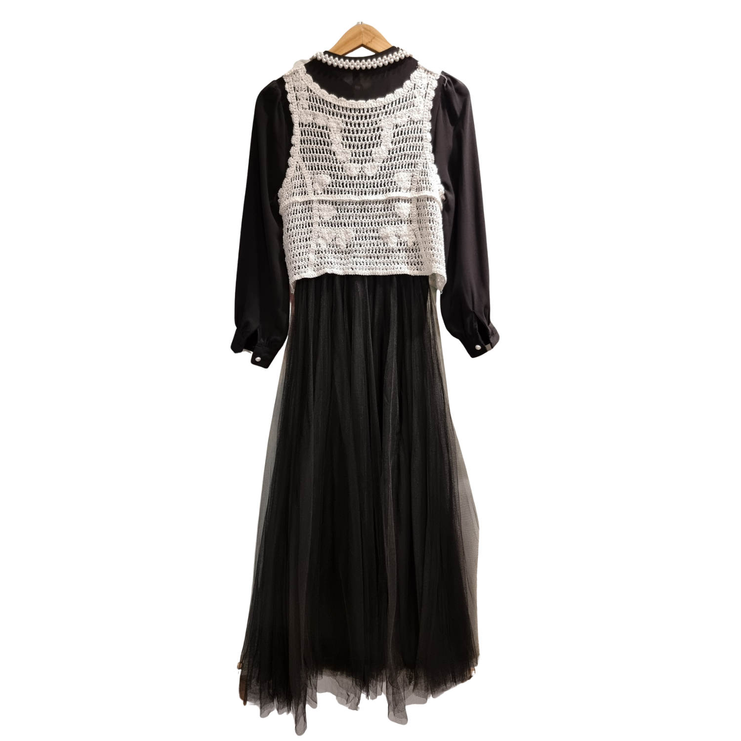Premium Flowing Chiffon Maxi Dress with Crochet Detail U(0285)