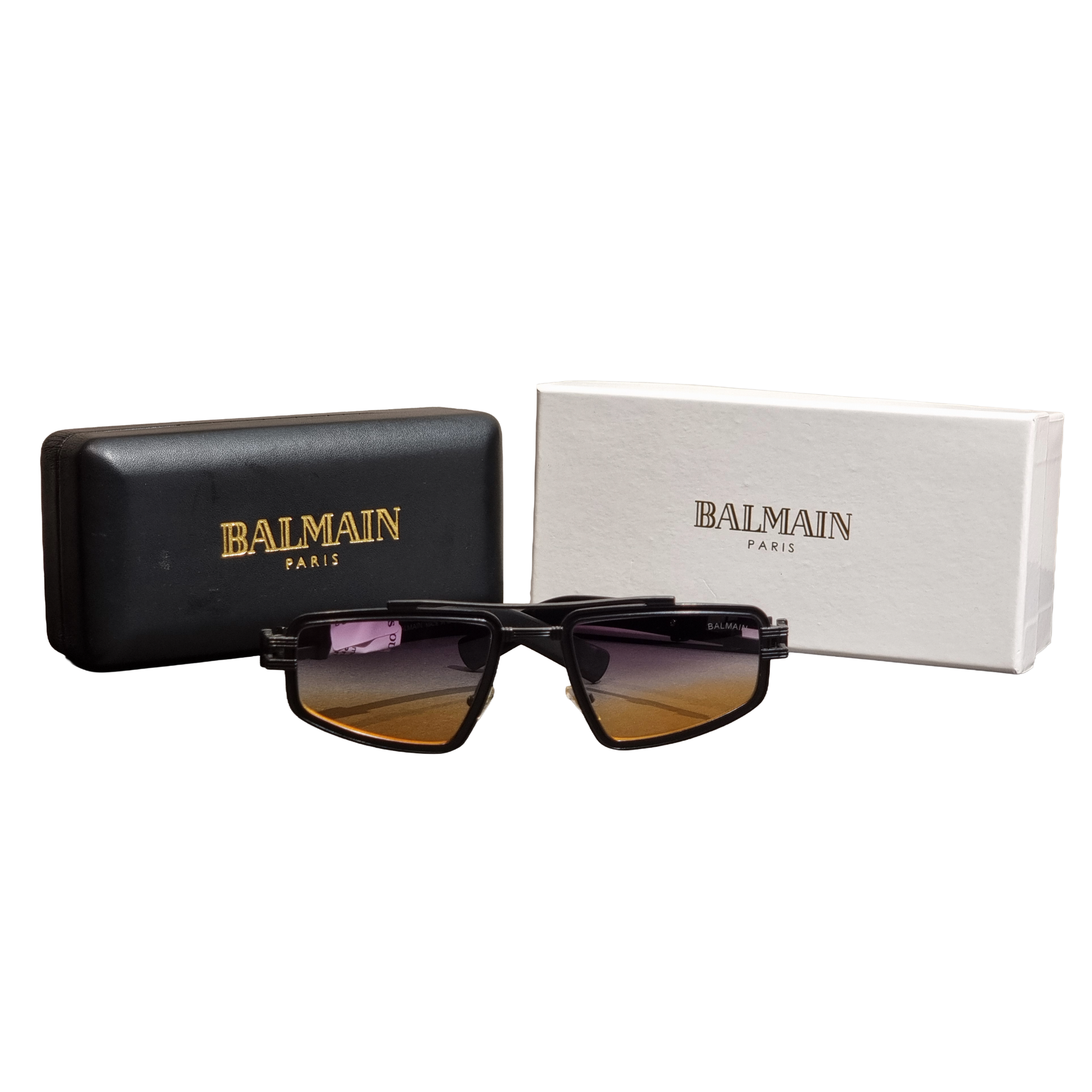 Balmain Matte Black Geometric Aviator Sunglasses
