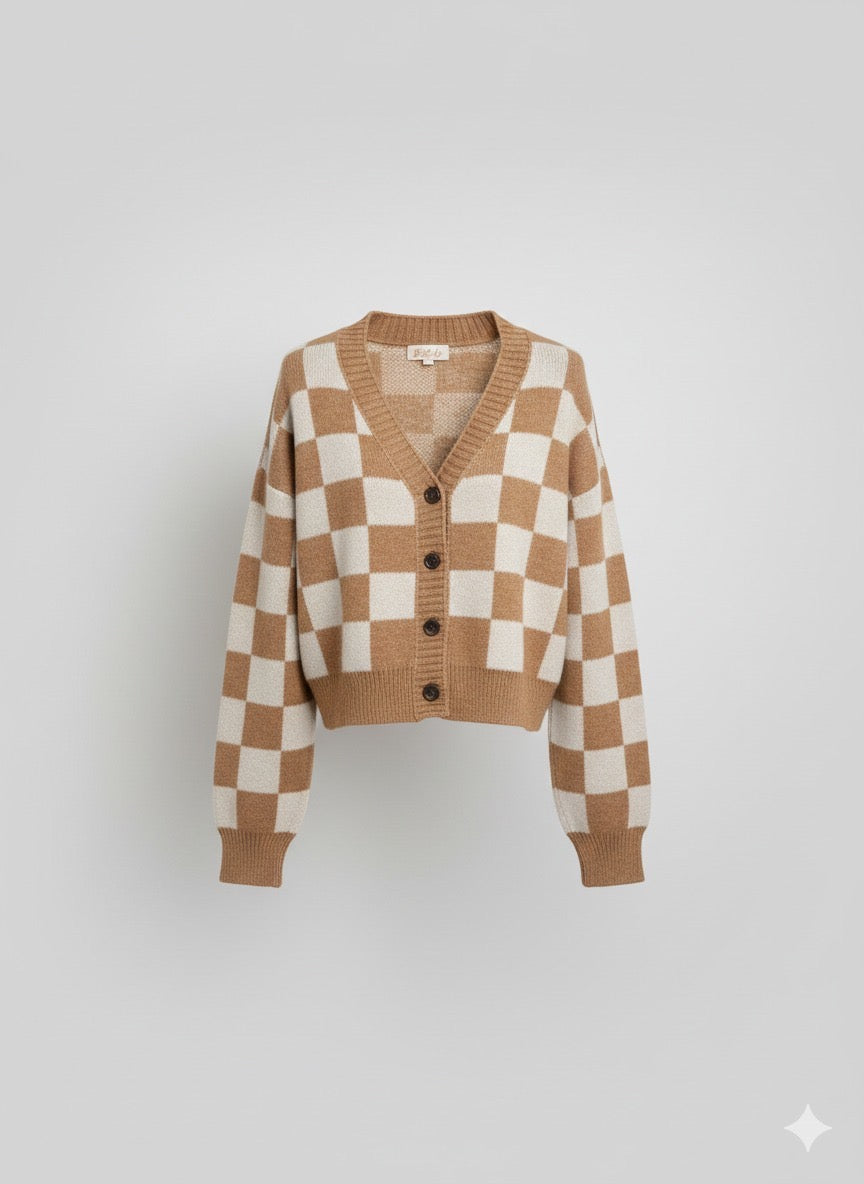 BROWN AND WHITE CARDIGAN