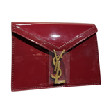 Saint Laurent Red Patent Leather Envelope Clutch with Gold YSL Logo