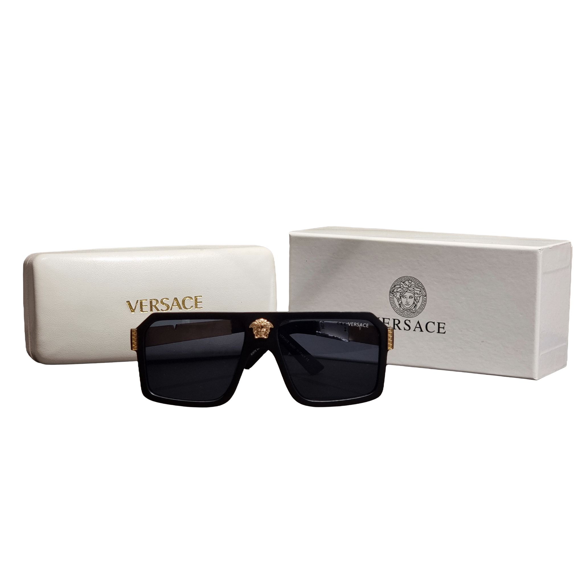 Versace Luxury Square Sunglasses – Black & Gold