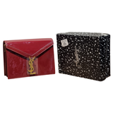 Saint Laurent Red Patent Leather Envelope Clutch with Gold YSL Logo