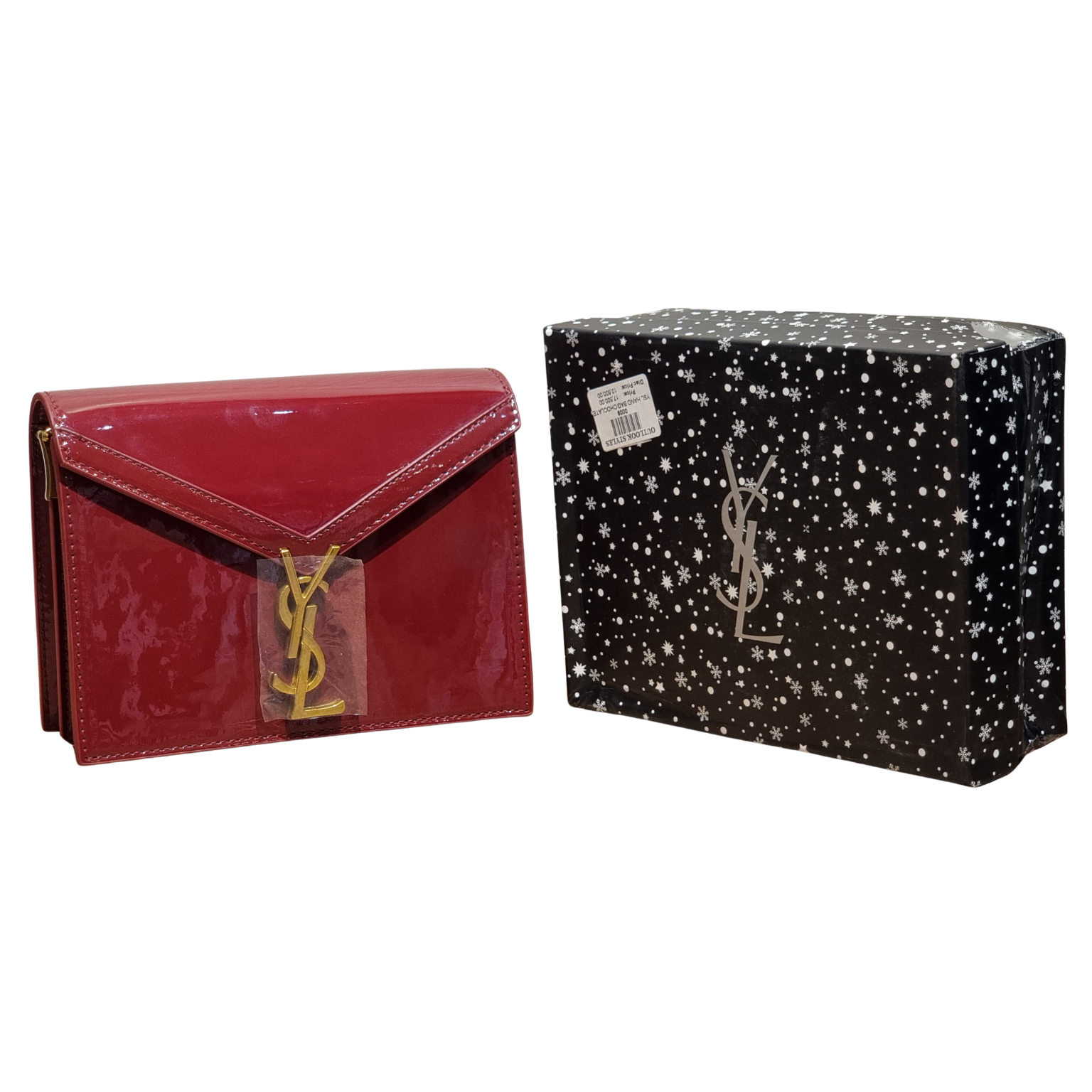 Saint Laurent Red Patent Leather Envelope Clutch with Gold YSL Logo