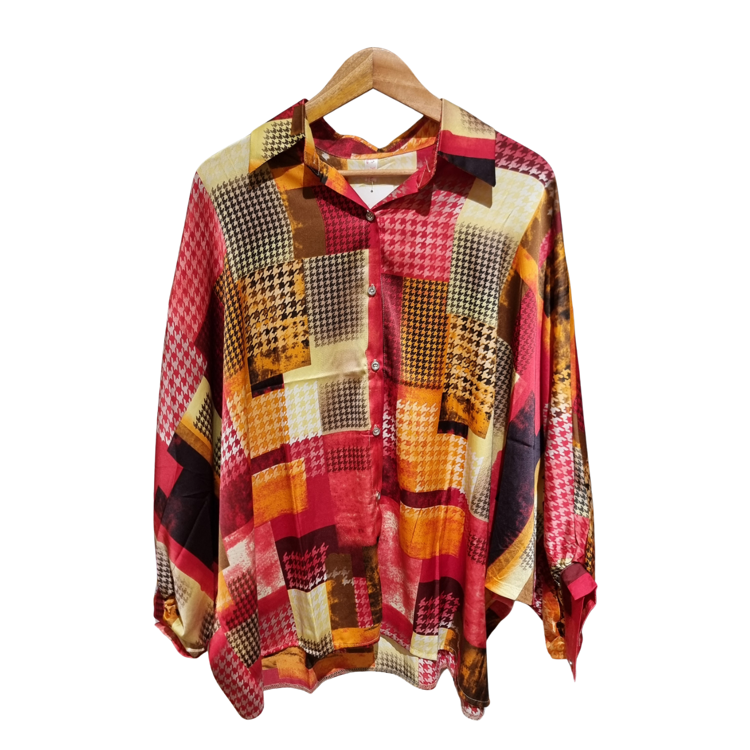 Patchwork Houndstooth Satin Shirt