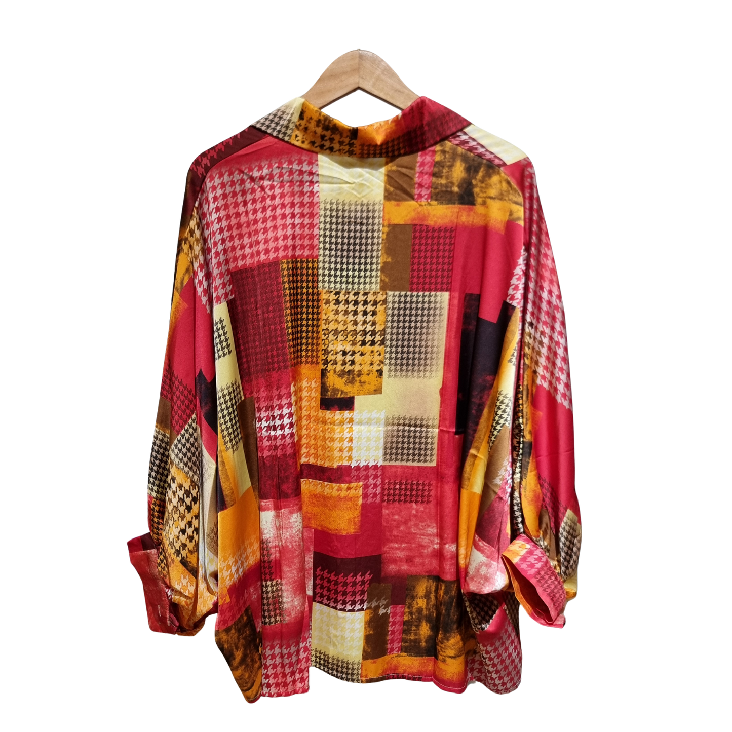Patchwork Houndstooth Satin Shirt