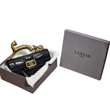 Lanvin Black Croc-Embossed Leather Baguette Bag with Sculptural Cat Handle