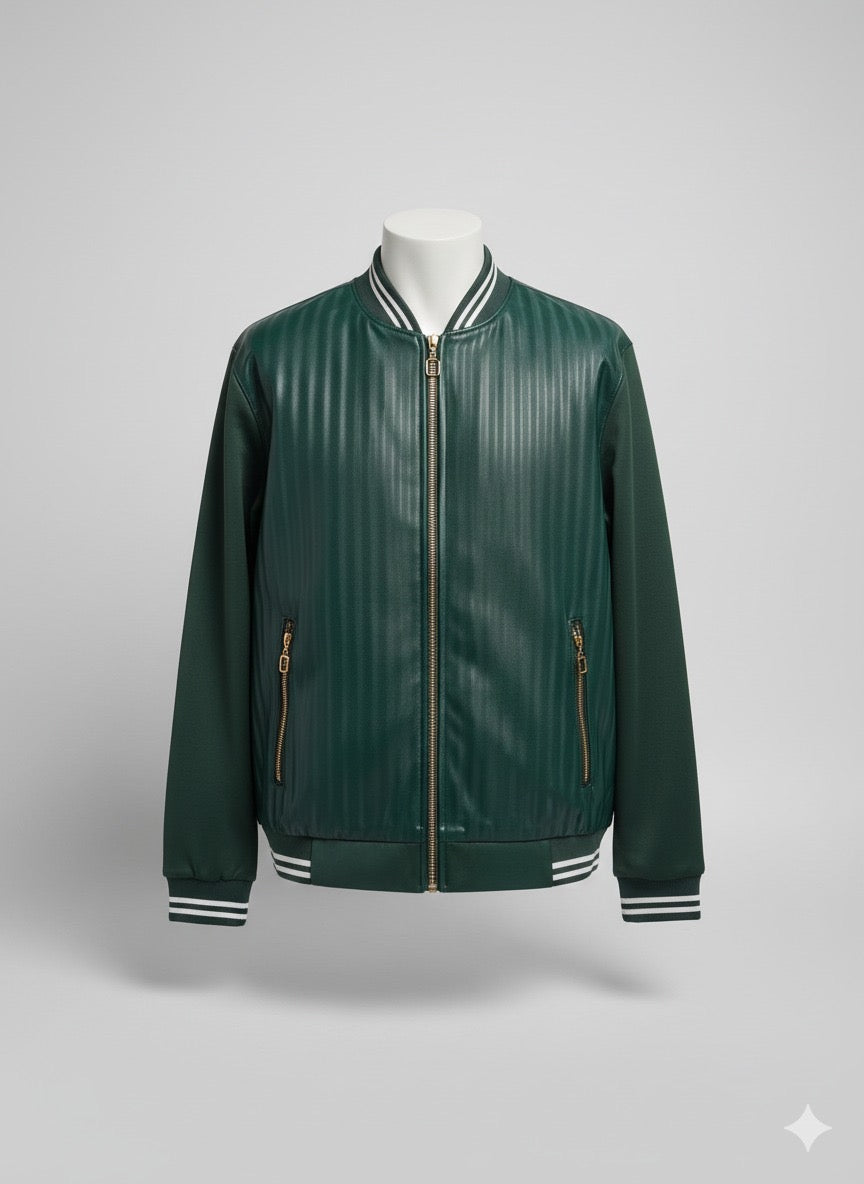 Green leather jacket with golden details
