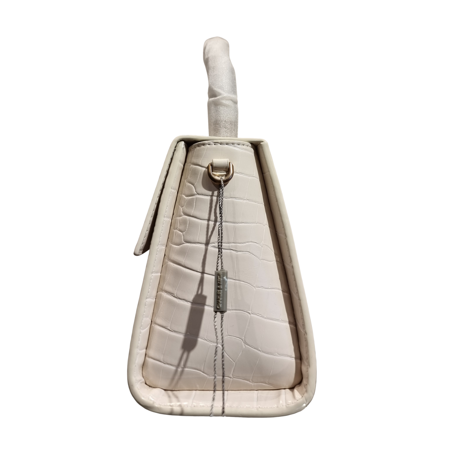 Charles & Keith White Croc-Embossed Structured Top Handle Bag