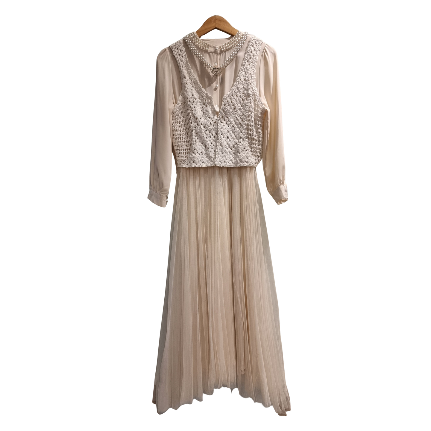 Premium Flowing Chiffon Maxi Dress with Crochet Detail U(0285)