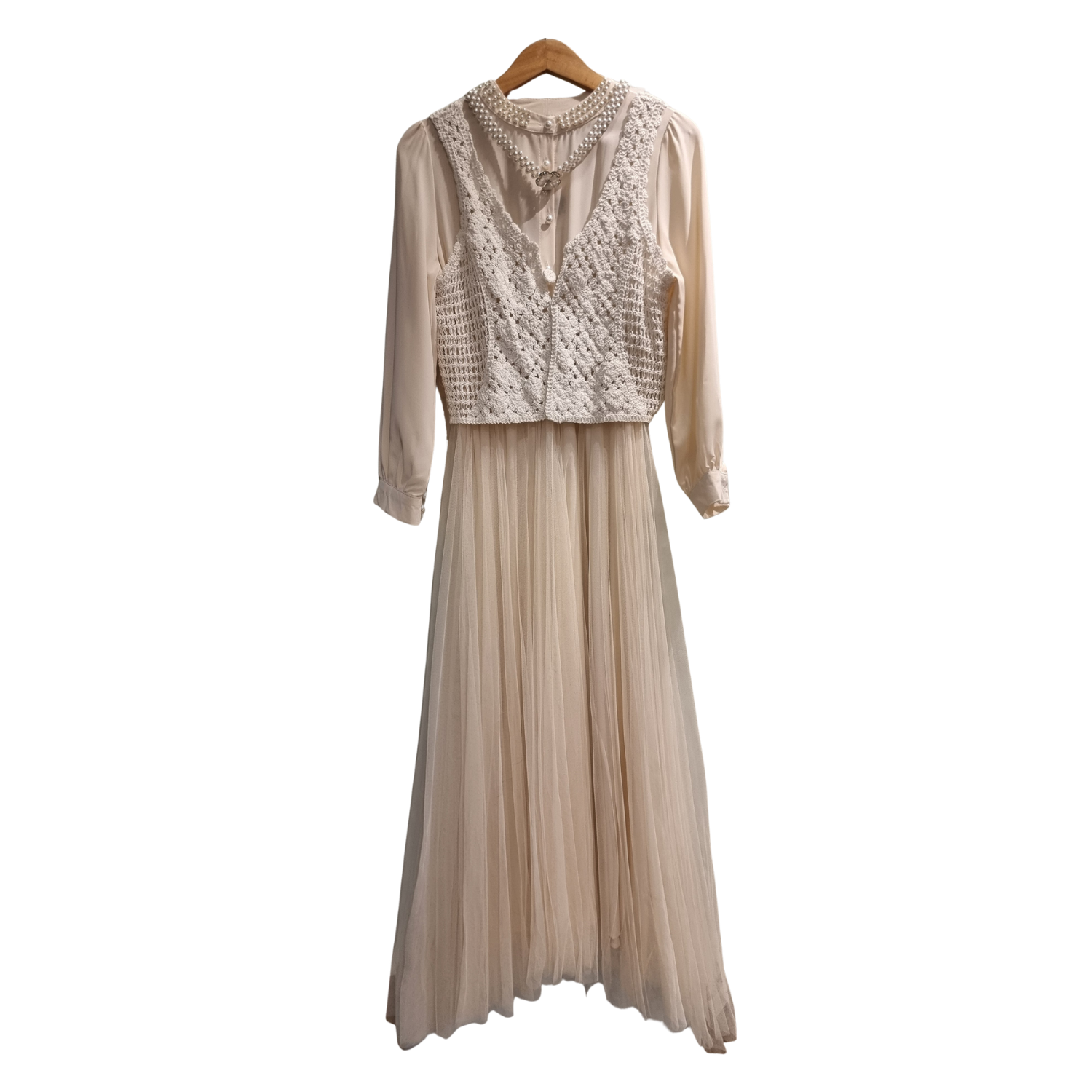 Premium Flowing Chiffon Maxi Dress with Crochet Detail U(0285)
