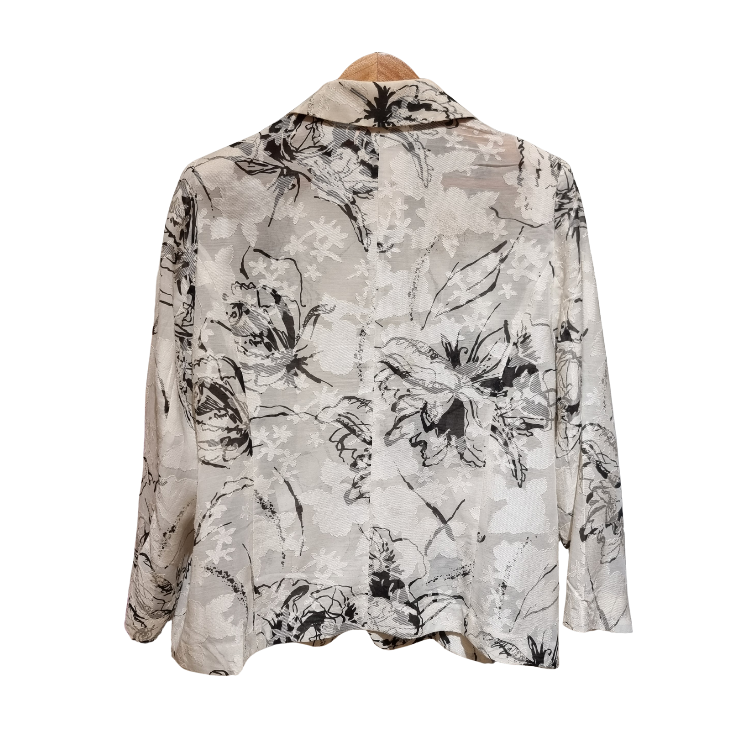 White And Black Printed Button-Up Coat