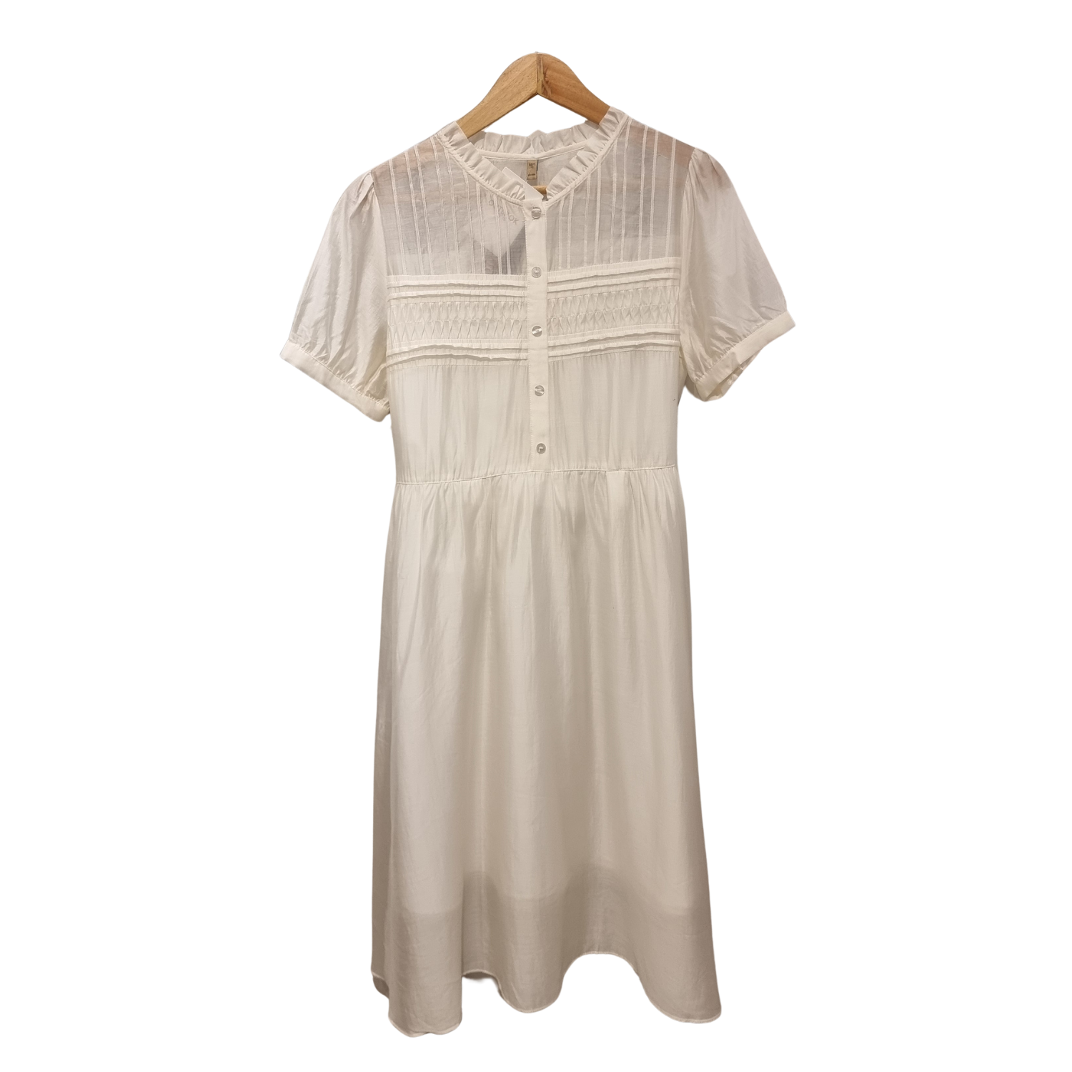 Ivory Elegance: Smocked Cotton Midi Dress