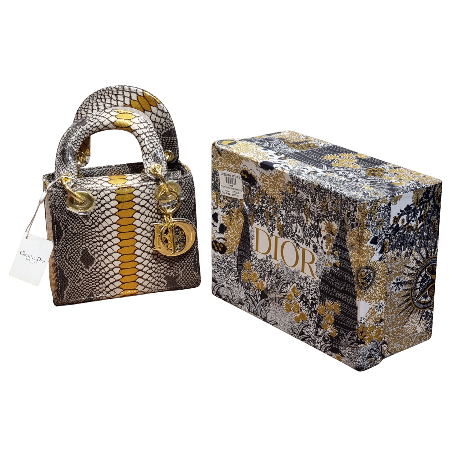 Christian Dior Blue and Gold Python-Embossed Mini Lady Dior Bag