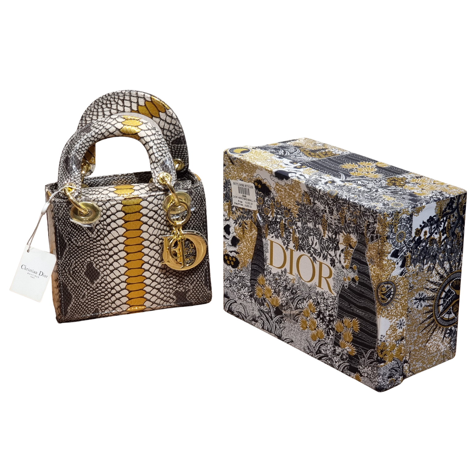 Christian Dior Blue and Gold Python-Embossed Mini Lady Dior Bag
