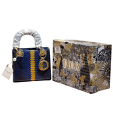 Christian Dior Blue and Gold Python-Embossed Mini Lady Dior Bag